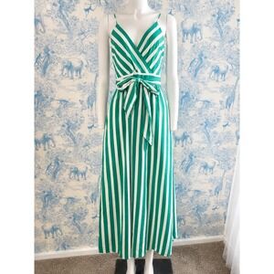 Giani Bini Green and White Striped Maxi Wrap Sleeveless Tie Waist Dress